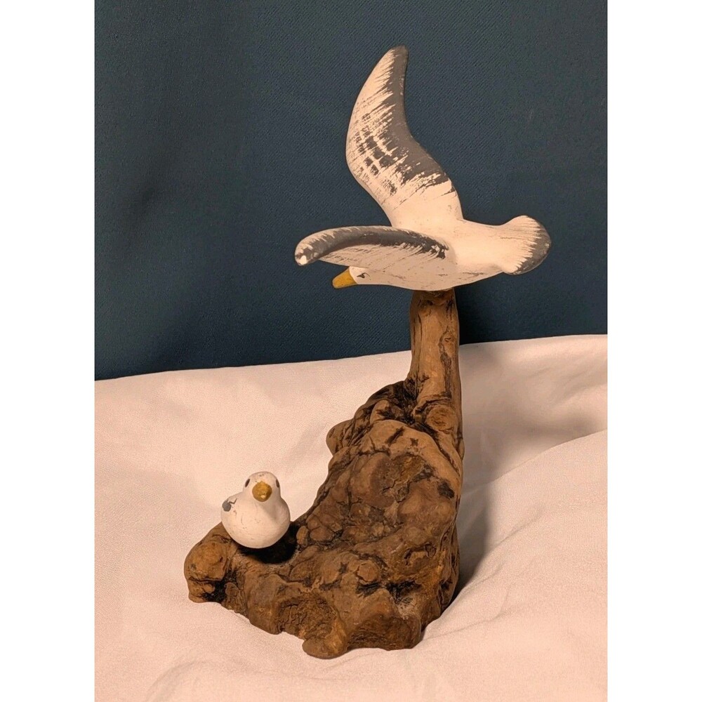 Seagull Driftwood Figurine Nautical Ocean Seaside Birds Beach Theme Home Decor - Picture 3 of 6